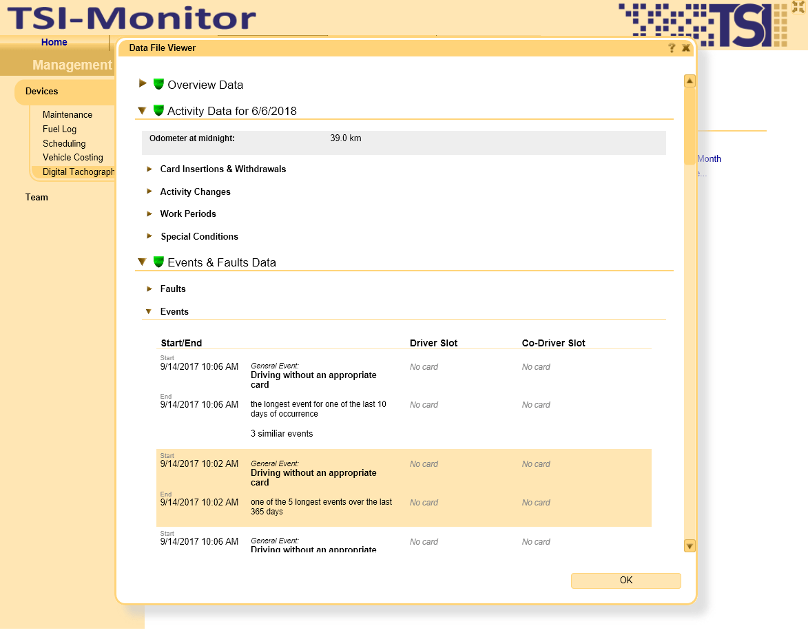 View contents of tachograph data files